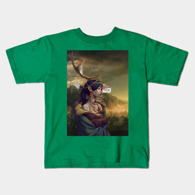 Shaman of the Wilds Kids T-Shirt by Clifficus